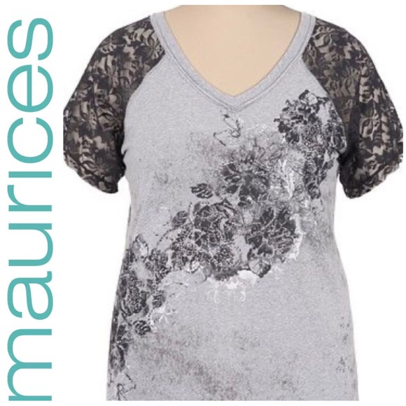 Maurices Tops - Maurice’s Premium lace sleeve rhinestone shirt